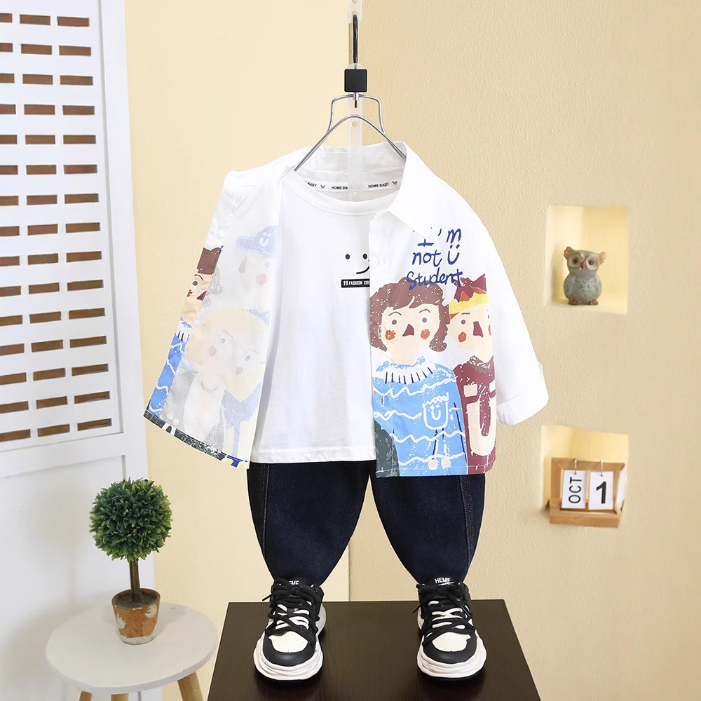 7516 Camisa de niño Chaqueta de primavera y otoño Ropa de niños Camisa de dibujos animados 2025 Nuevo estilo Ropa de primavera para niños y bebés