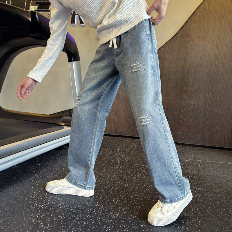 Trendy Ripped Jeans for Men, Straight-Leg Pants, American-Style Loose Men's Pants, High-End New Men's Casual Long Pants Trendy Ripped Jeans for Men, Straight-Leg Pants, American-Style Loose Men's Pants, High-End New Men's Casual Long Pants
