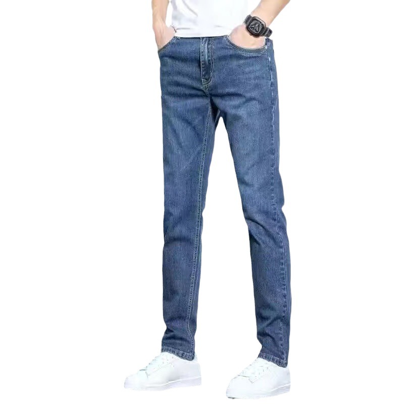 Pantalones vaqueros elásticos para hombre, primavera y verano 2025, pantalones largos de estilo coreano, pantalones ajustados de moda, pantalones casuales de cintura media para hombre