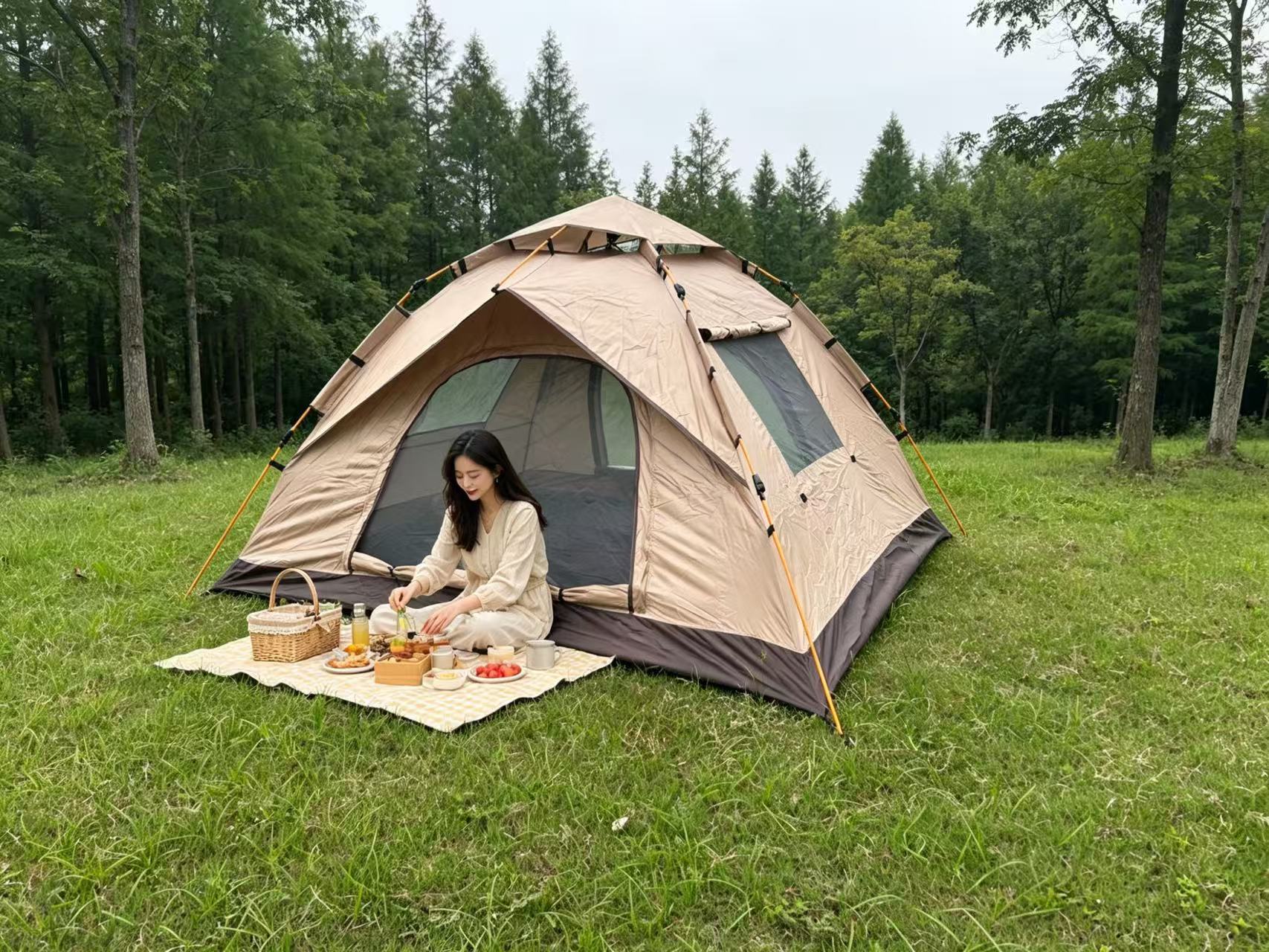 Tent Camping Tent Automatic No-Setup Required 3-4 Person Mosquito-Proof Sun Protection Portable Beach Camping Single-Person Hiking Gear
