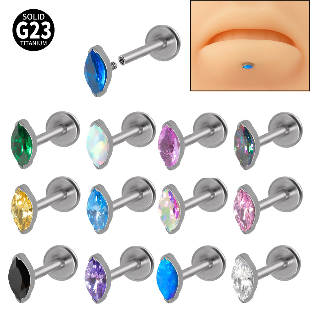 Classic Style Colorful Water Droplets G23 Titanium Inlay Opal Zircon Lip Stud Ear Studs display picture 1