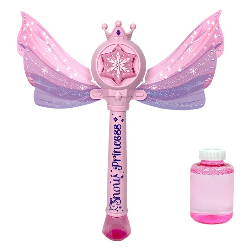 Celebridad en línea princesa palo mágico burbuja máquina Hada mano luminosa música a prueba de fugas burbuja palo chica juguete automático