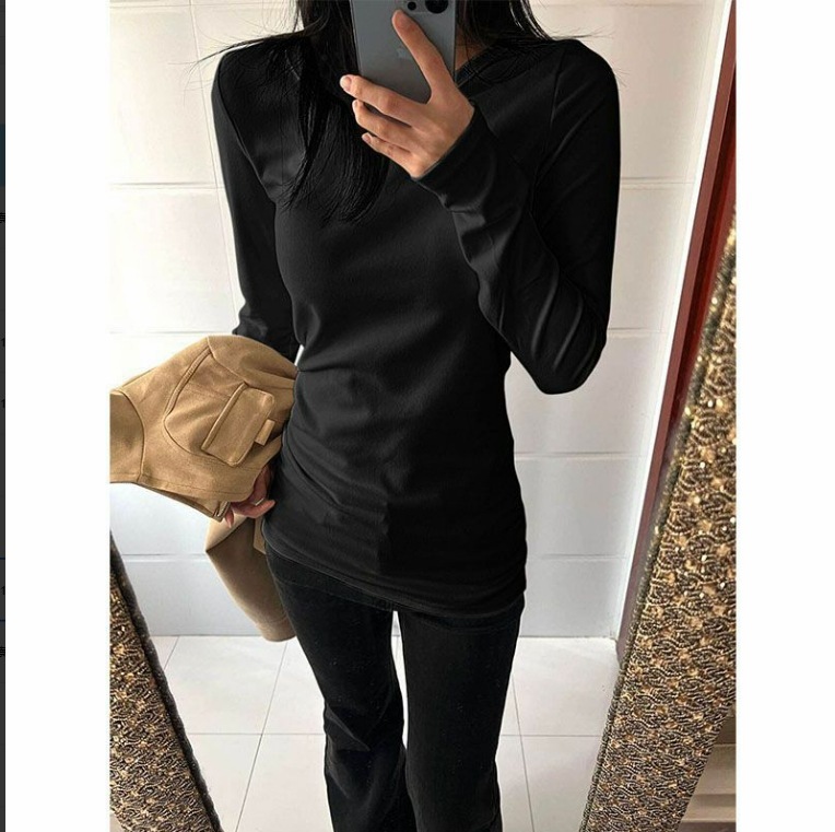 白色正肩收腰中长款体t恤女遮屁股遮胯上衣长袖打底衫内搭秋冬天|undefined