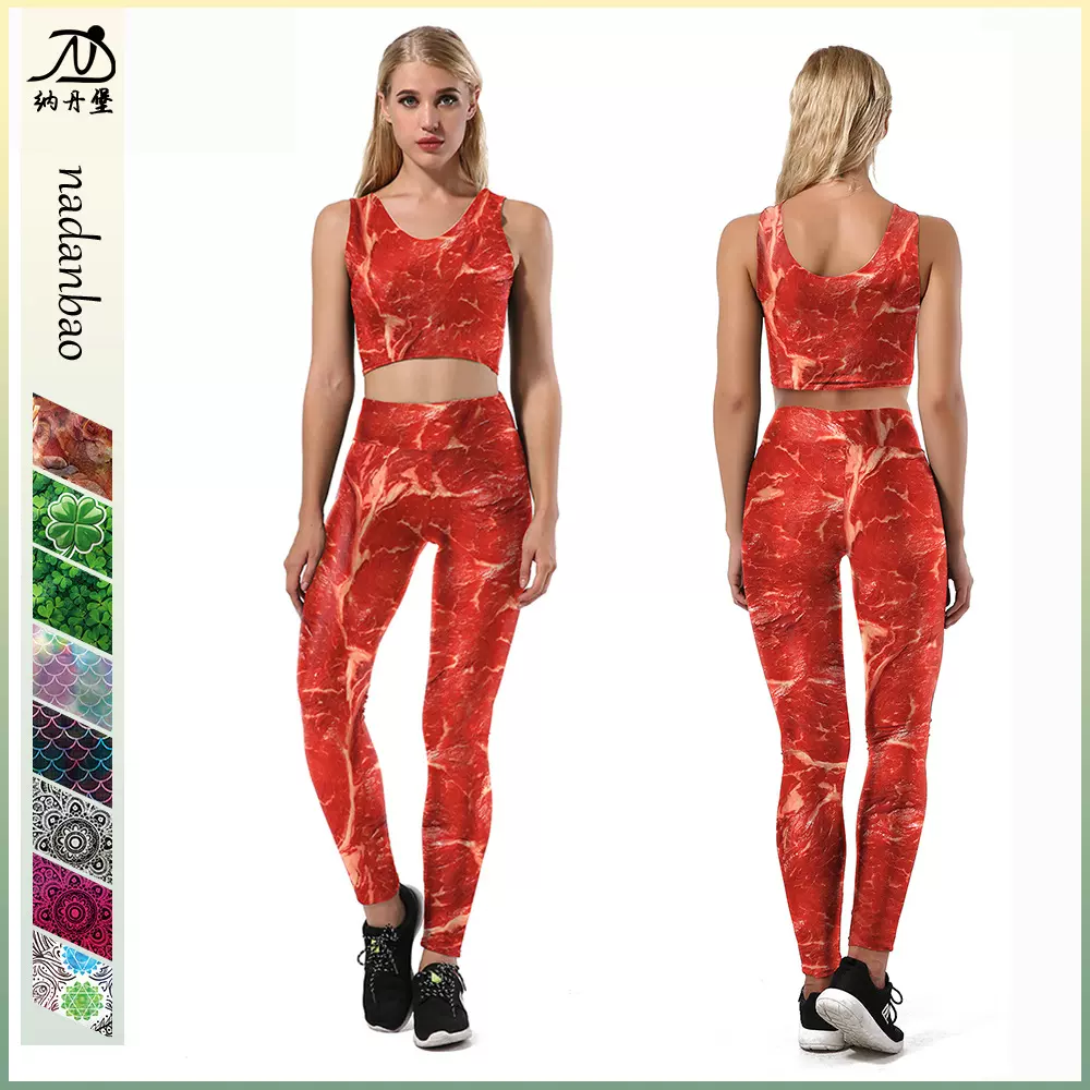 2024新款热销潮流欧美套装 肉3d数码印花小背心运动裤套装批发