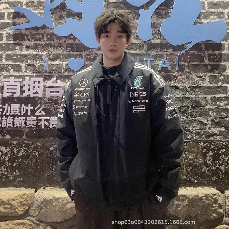High-Quality Amg Mercedes Co-Branded F1 Formula One Team Jacket Cotton Jacket Autumn and Winter Men's and Women's Zipper Jacket