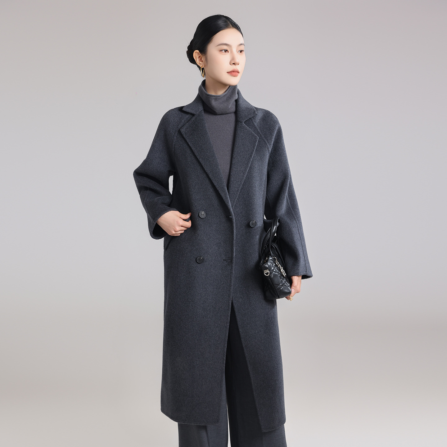 New Style Suit Collar Double-Breasted Double-Sided Woolen 10 Cashmere Outwear Women's Cocoon-Shaped Slimming Look Fashionable Woolen Outwear