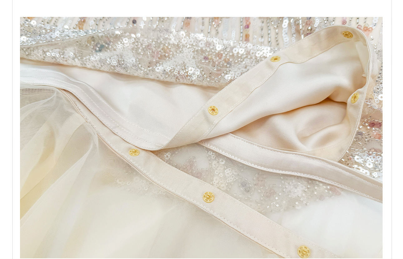 Đầm suông nữ midi phong cách Guofeng tay không sequin cao cấp — màu trắng ngà chi tiết 15