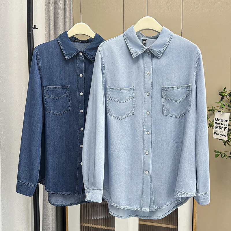 2025 summer new plus size women casual 200kg chubby girl fashion light Denim sunscreen shirt 3405 2025 summer new plus size women casual 200kg chubby girl fashion light Denim sunscreen shirt 3405