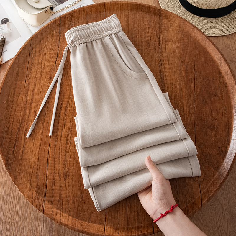 High-End Linen Wide-Leg Pants for Petite Women, Cropped Pants, 2026 Summer Thin Elastic Waist Drapey Straight-Leg Pants