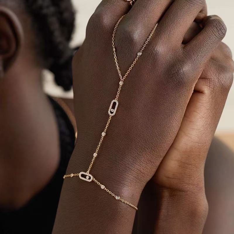European and American Cross-Border Fashion Exquisite Diamond-Encrusted Finger Bracelet Women's Niche Design Personalized Light Luxury Zircon Bracelet Jewelry