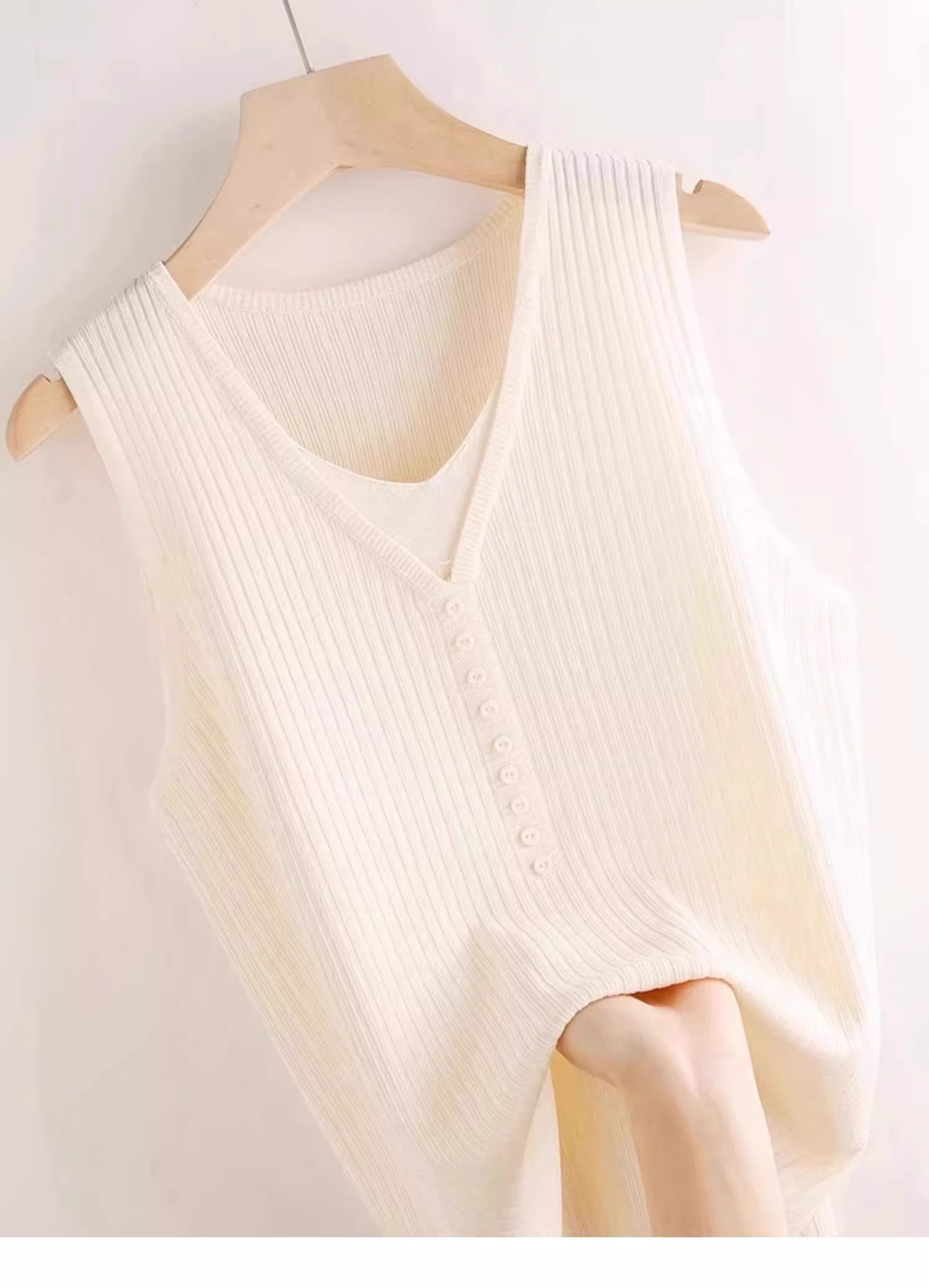 Áo hai dây dệt kim giả hai mảnh lụa băng nữ, mặc trong áo sơ mi hoặc blazer, không tay — Màu đen chi tiết 7