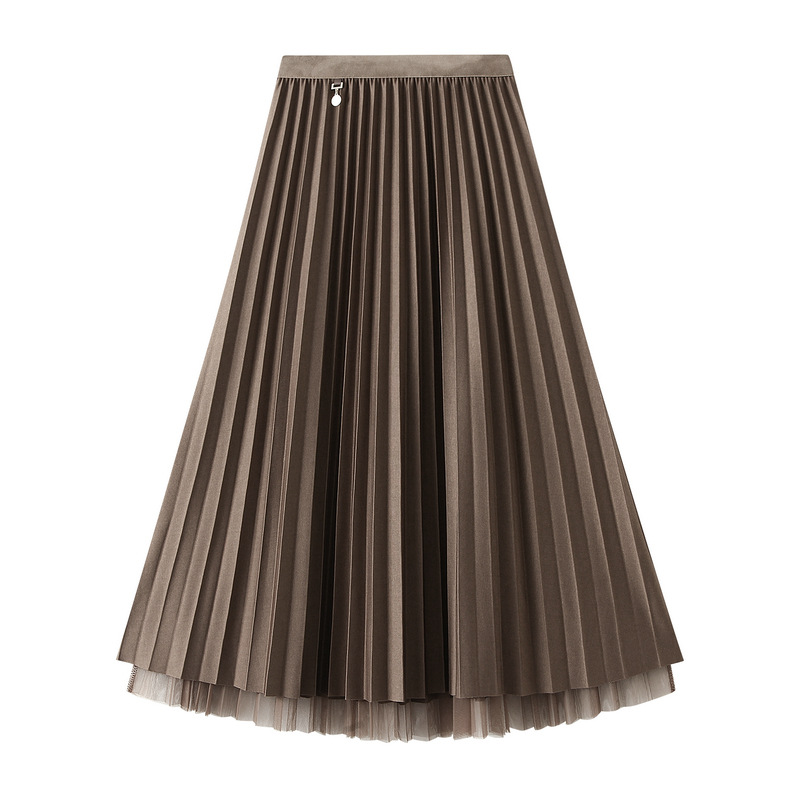 Women's Clothing Double sided pleated skirt gauze skirt half length large size a line skirt belly covering skirt _voghion.com