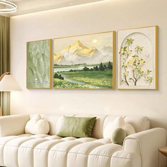 现代简约大气三联壁画客厅装饰画背有靠山沙发背景挂画奶油风