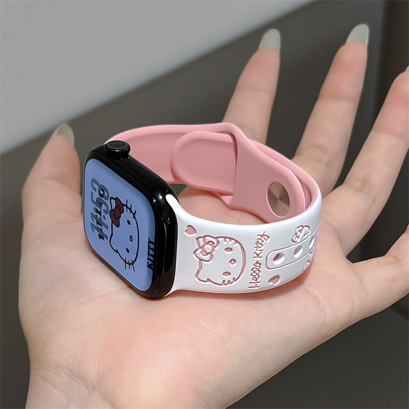 Color-Blocking Kt Cat Silicone Strap for Apple Watch 11, iWatch 10, Cat Print Apple Watch 98Se Color-Blocking Kt Cat Silicone Strap for Apple Watch 11, iWatch 10, Cat Print Apple Watch 98Se
