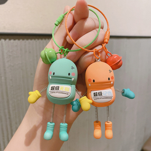 Creative Acrylic Spring Dinosaur Keychain for Women Cute and Exquisite Car Key Chain Bag Pendant Small Gift Wholesale