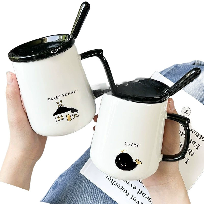 Кружка с крышкой и ложкой, водяной чай, для мальчиков, кофе, домашнее, детское, пара, керамическая чашка, завтрак, милый креативный upscale-вид