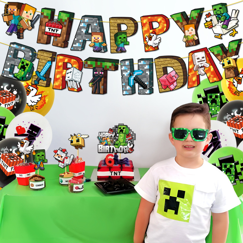 新しい Minecraft テーマ子供の誕生日パーティーの装飾ピクセルフラッグケーキインサートセット|undefined