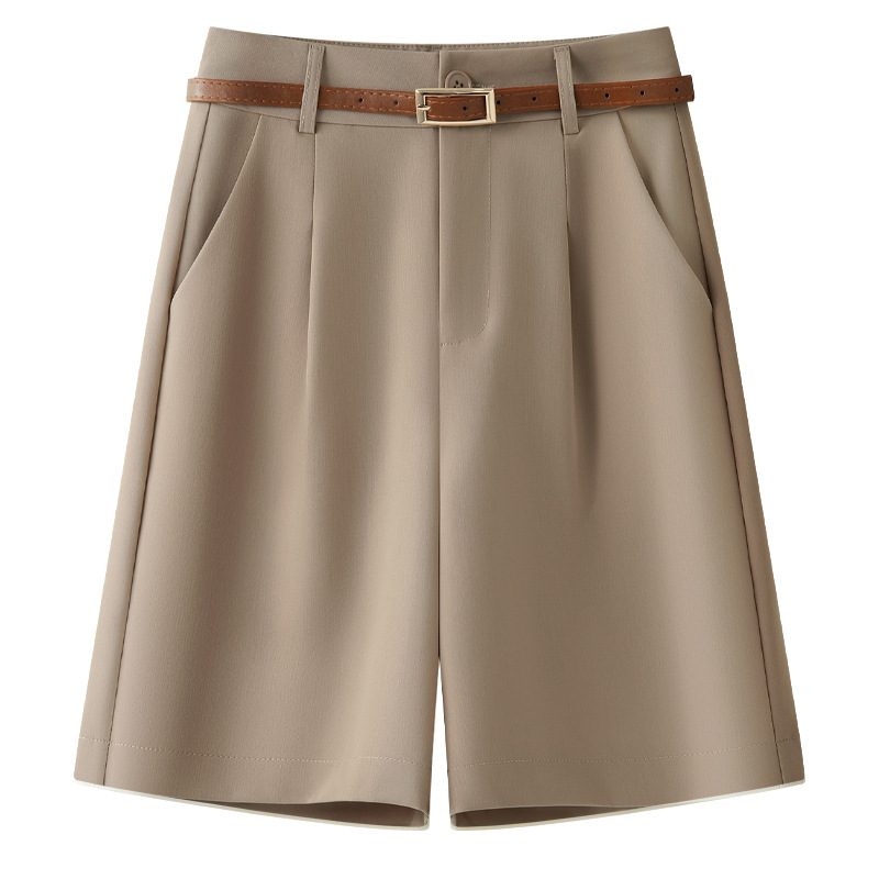 Khaki Suit Shorts for Women 2025 New Summer Thin Casual Wide-Leg Five-Point Pants for Small People Straight Pants