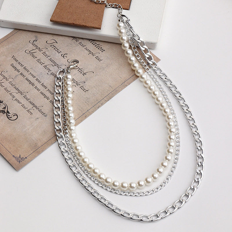 Punk Multilayer Thick Chain Pearl Necklace display picture 6