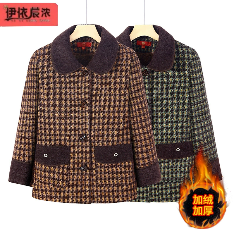Оптовая бабушка носит утолщенное пальто из искусственной норки на флисовой подкладке для пожилых женщин, женская одежда, осень и зима, новое утолщенное клетчатое пальто для женщин