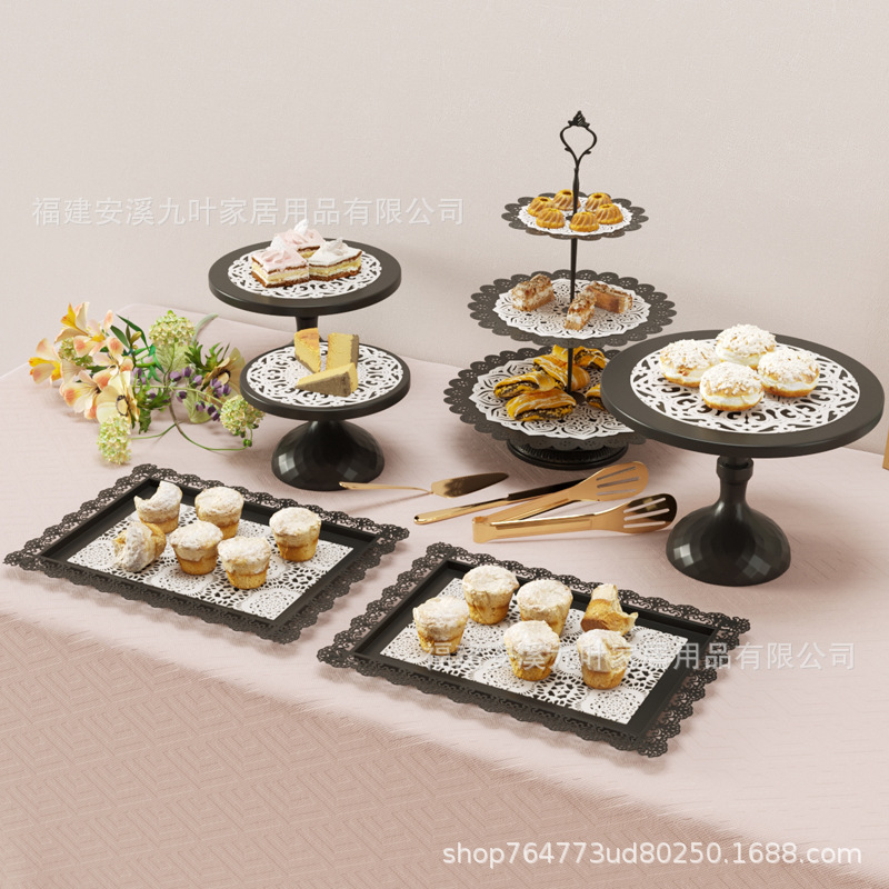 Juego de Soportes para Tartas de Hierro Forjado Estilo Europeo, Decoración para Bodas, Exhibición de Postres, Soporte para Aperitivos, Accesorios para Fiestas de Cócteles, Juego de Platos para Tartas image 3