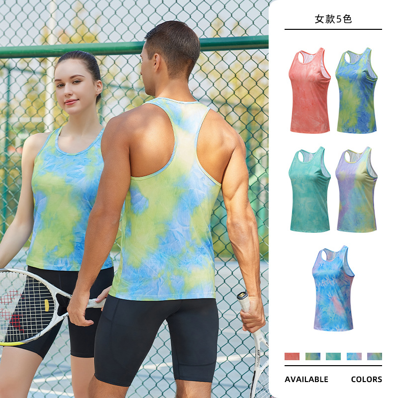 Outdoor Couple Style Tie-Dye Sports Vest Mesh Breathable Quick-Drying Vest Running Training Casual Sleeveless T-Shirt