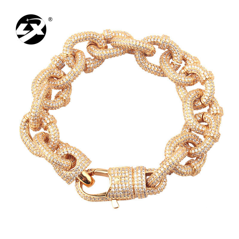 Hip hop O-shaped cross chain chain chain full diamond zircon bracelet lobster buckle hip-hop rap cool jewelry a generation of hair