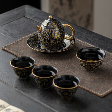 陶瓷金线牡丹盖碗茶杯套组高档家用功夫茶具不烫手三才茶碗泡茶杯
