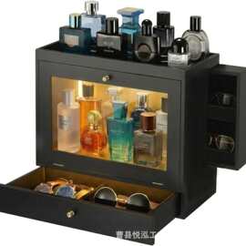 跨境木制桌面香水化妆品收纳盒客厅杂物整理盒多层带抽屉储物盒
