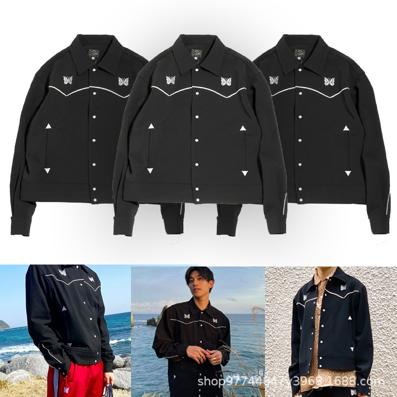Needles track black butterfly embroidery Japanese casual court style jacket short blazer for men and women