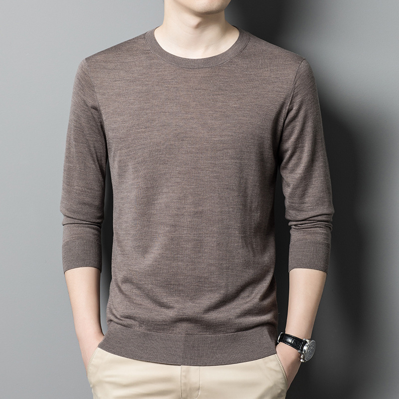 80 worsted pure woolen sweater men's 2024 spring new thin round neck long sleeve sweater base shirt men's clothing