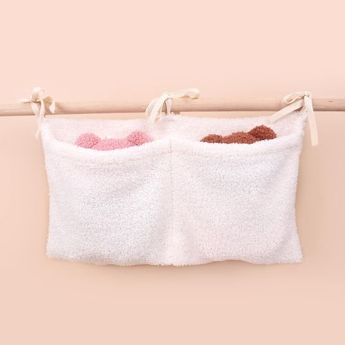 Winter and Spring Newborn Baby Bedside Teddy Fleece Storage Bag with Dual Pockets Baby Stroller Hanging Bag Milk Bottle Toy Storage Bag