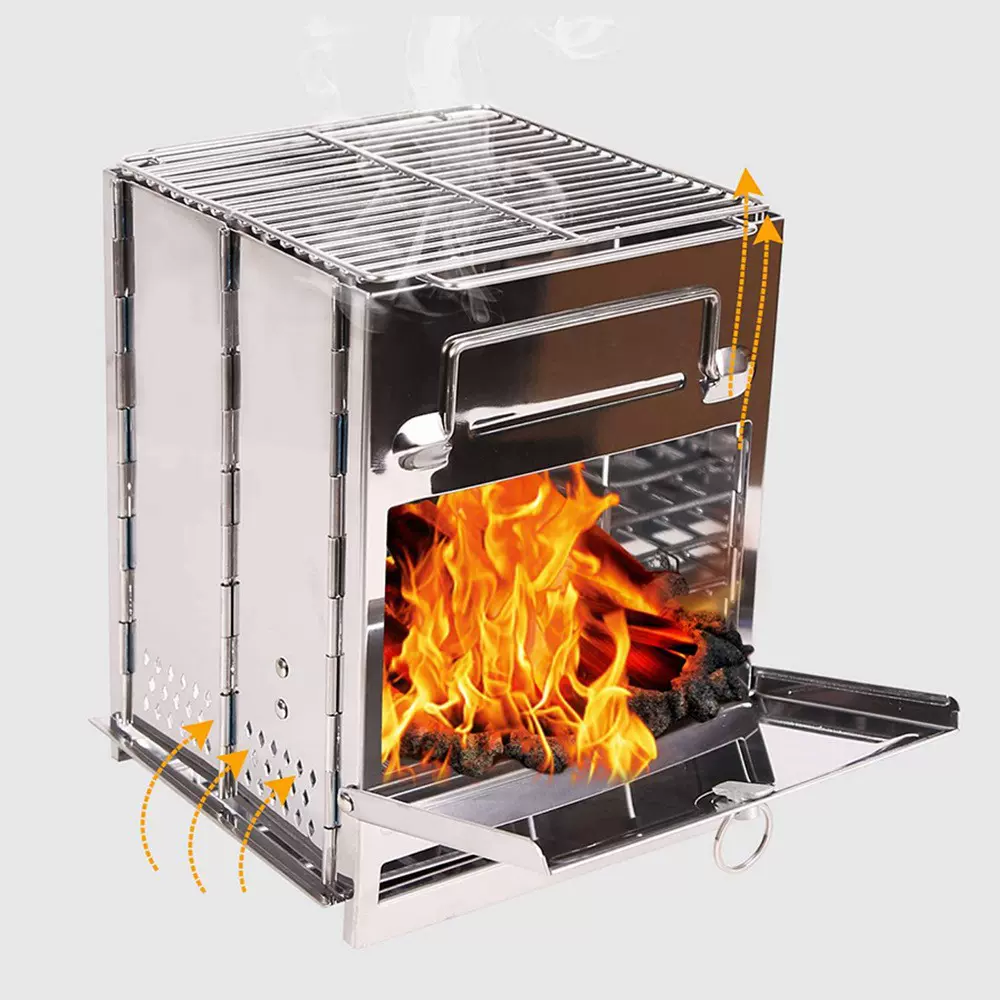 便捷式不锈钢折叠便携烧烤炉 方形BBQ烧烤架大小号户外野营柴火炉