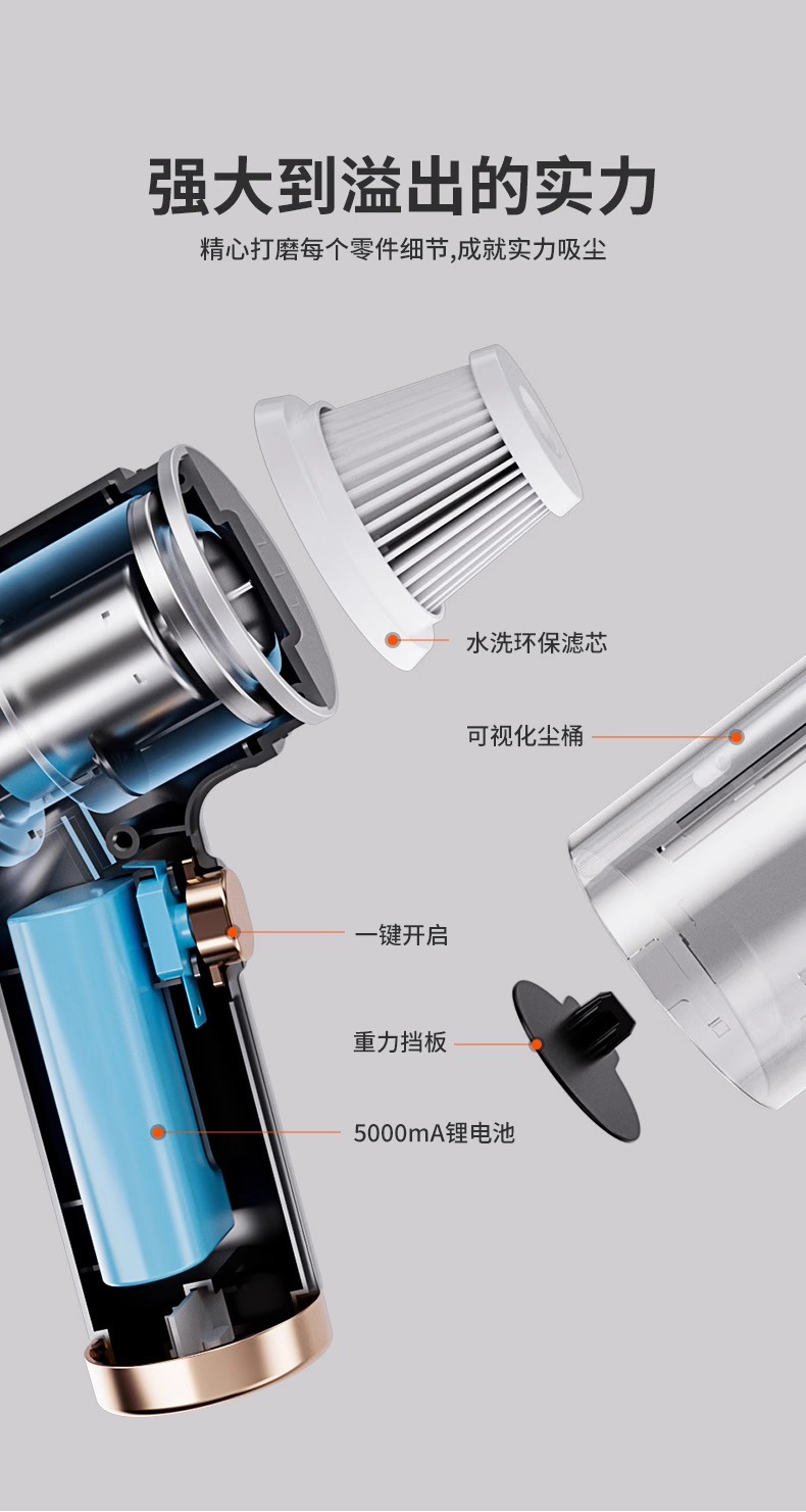 Handheld vacuum cleaner household small mini car Wireless super suction car powerful miniature dust suction artifact