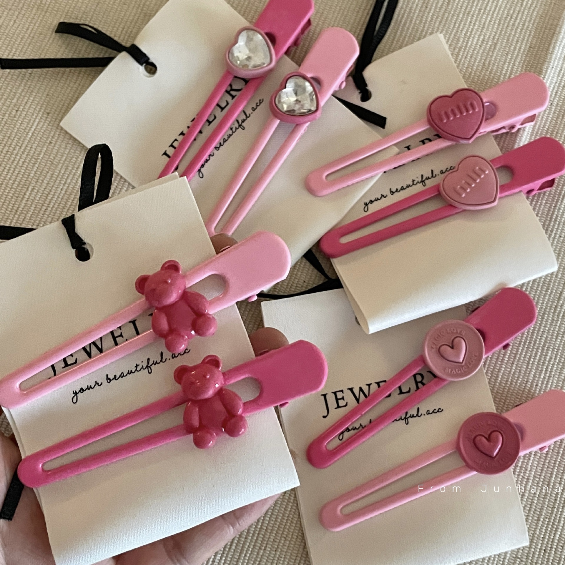 Korean pink water cubic zirconia heart spray paint duckbill clip sweet and cute girl bangs clip, messy hair clip hair accessory head accessory