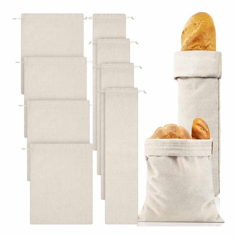亚麻布抽绳面包袋大型面包存储袋 家庭面包店野餐袋 长方形面包袋