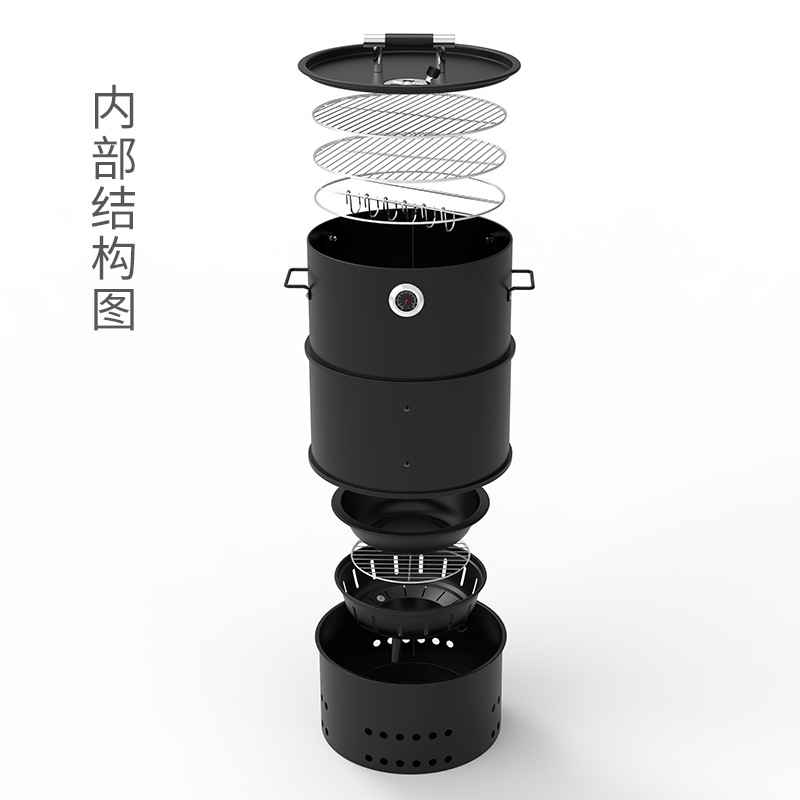 Transfronterizo multifuncional plegable portátil fumigante horno de cocción redondo barbacoa al aire libre desmontable barril de fumigante comercial
