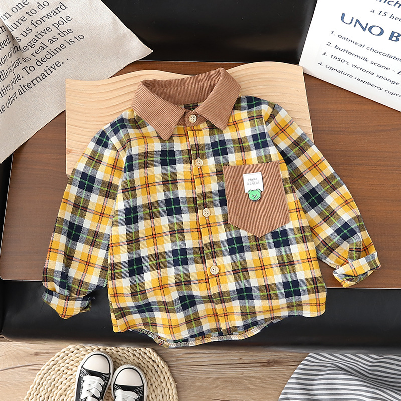 Muchachos otoño nuevo de alta calidad de doble cara de algodón puro cepillado moda fresca de moda camisa de manga larga ropa de otoño primera ropa para niños