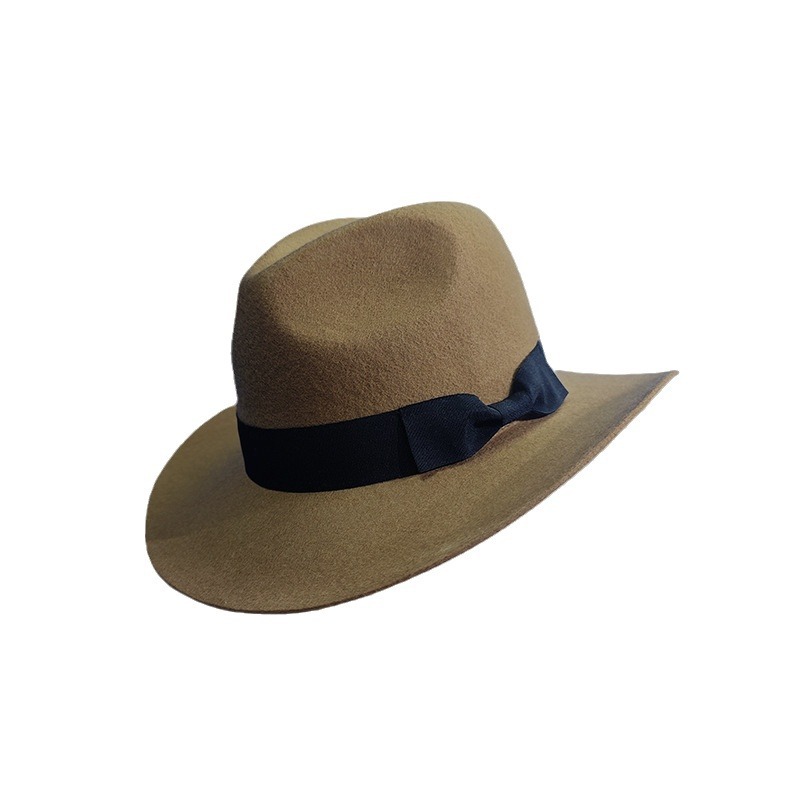 Heißer verkauf mode einfarbig Britischen stil mit futter wolle top hut, schwarz bogen band dekoration schafe filz hut_voghion.com