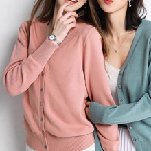 特价春秋羊毛开衫女短款外搭v领薄宽松针织长袖毛衣韩版毛衫外套