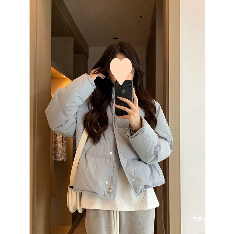 Зимняя куртка-пуховик синего бархата высокого качества, корейский стиль, утиный пух