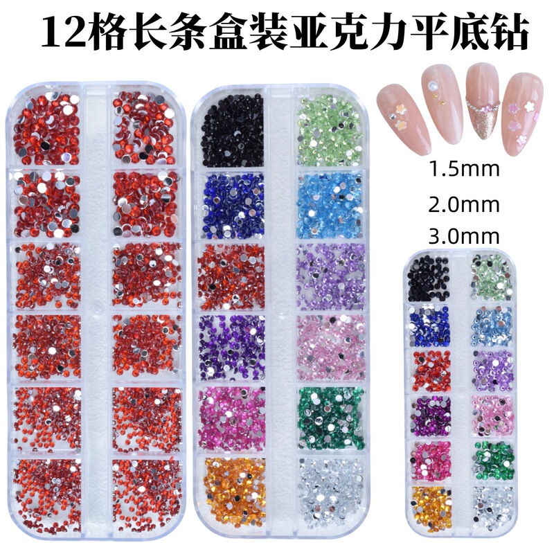 Nail Art Jewelry Wholesale Long Boxed 12 Color Round Diamond Nail Art Jewelry Diamond Nail Art Diamond Acrylic Nail