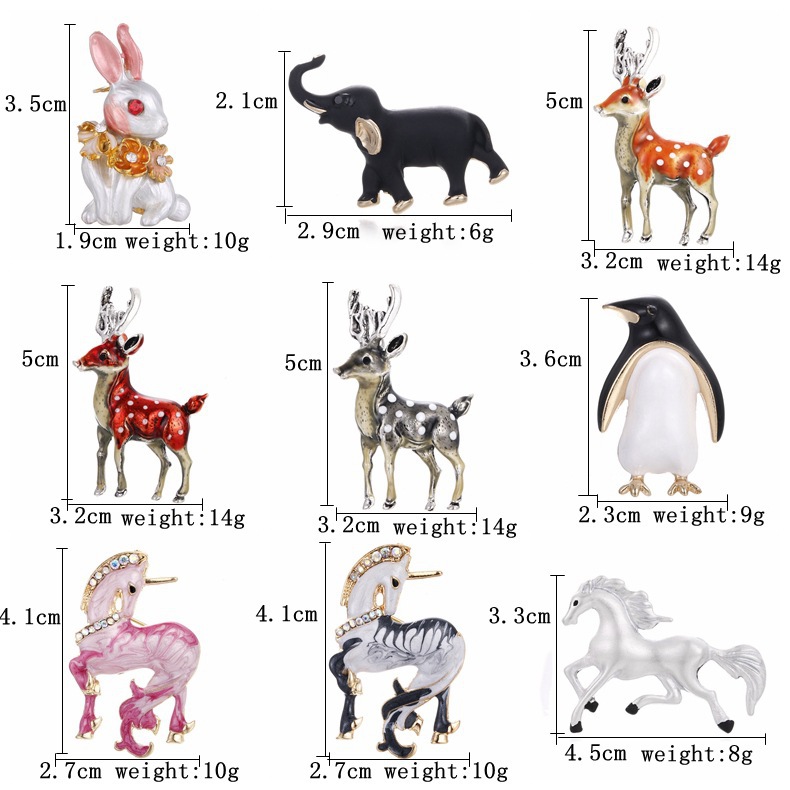 Animal Collection Brooch with Diamonds, Versatile Rabbit, Dog, Horse, Penguin Brooch, Enamel Fashion Accessories, Pins, Ready for Sale