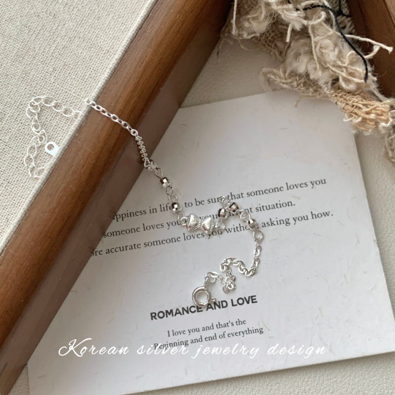 S925 Sterling Silver Simple Silver Bean Bow Bracelet Women's Fashion Commuter Style Ins Style Niche Plain Silver Hand Jewelry