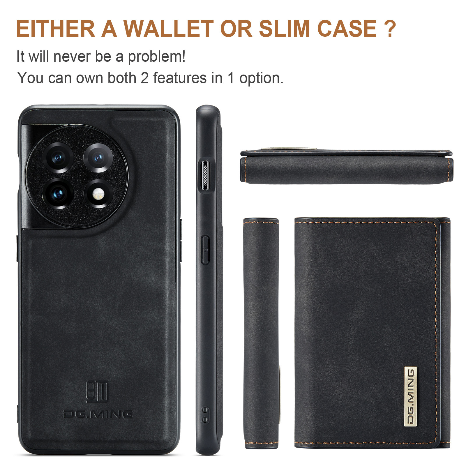 M1 per One Plus 1+11 Custodia protettiva magnetica con portafoglio One Plus 1+10 Pro Custodia in pelle 2 in 1 per telefono diviso_voghion.com