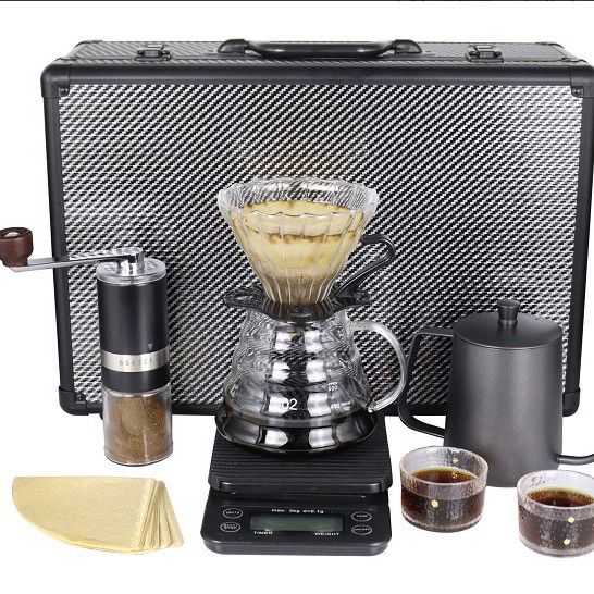 Seleccione un conjunto completo de cajas de almacenamiento de lujo para equipos de grado barista, un conjunto de café portátil al aire libre