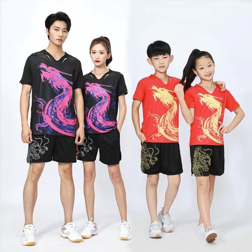 New Badminton and Table Tennis Dragon Suit Set for Men, Women, and Children for Training and Competition Team Uniform Printing