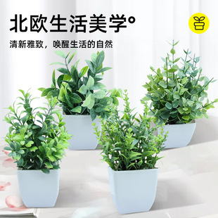 Cross-Border Wholesale Plastic Fake Flowers Small Potted Plants Living Room Ornaments Simulated Green Plants Lavender Spring Grass Evergreen Small Bonsai