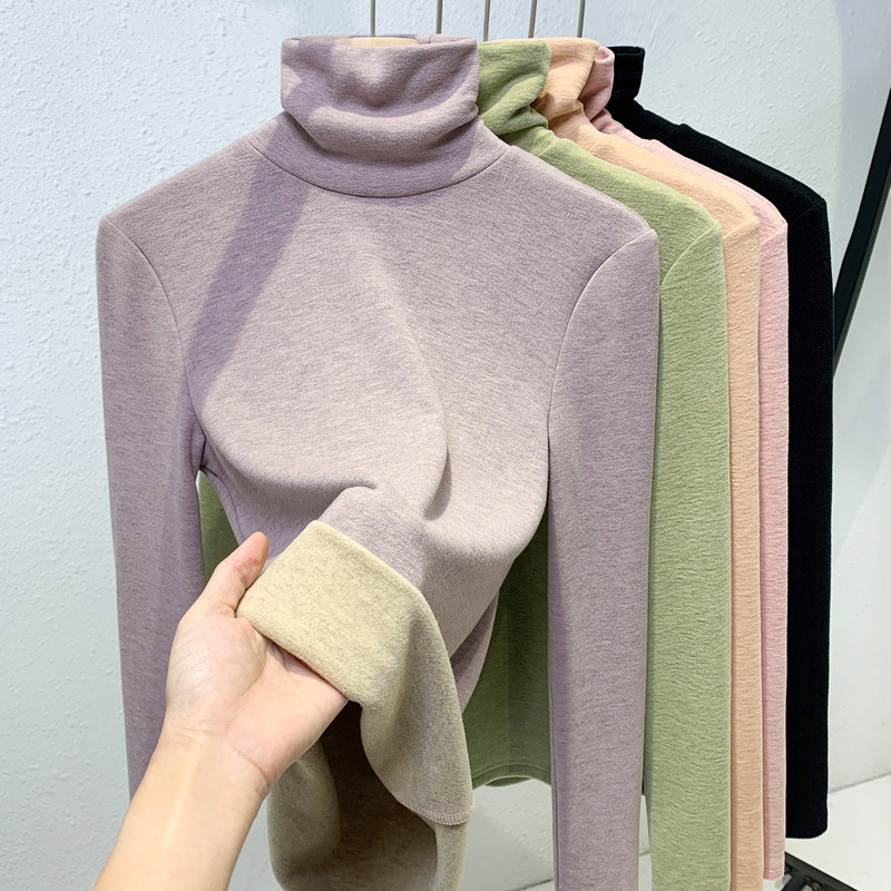 Camisa de cachemira de seda para mujeres 2024 otoño y invierno nuevo estilo delgado y caliente con cuello alto y manga larga temperamento blusa