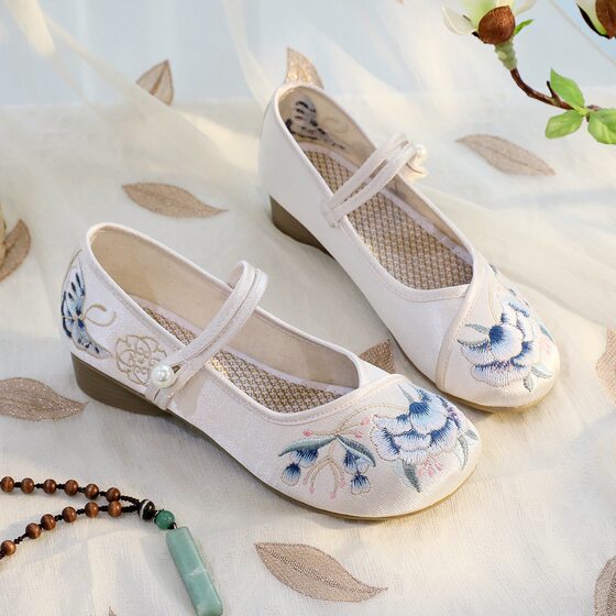 [Ice] 2024 New Chinese style cloth shoes cheongsam elegant single-layer shoes retro old Beijing embroidered shoes ancient costume shoes